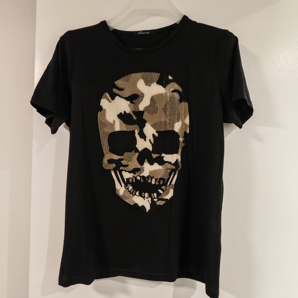HUNTING Embellished Skull Print T-Shirt